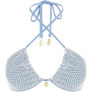 🆕Women Blue Triangle Bikini Top Fishnet Tie Back String Swimsuit Bathing Suit